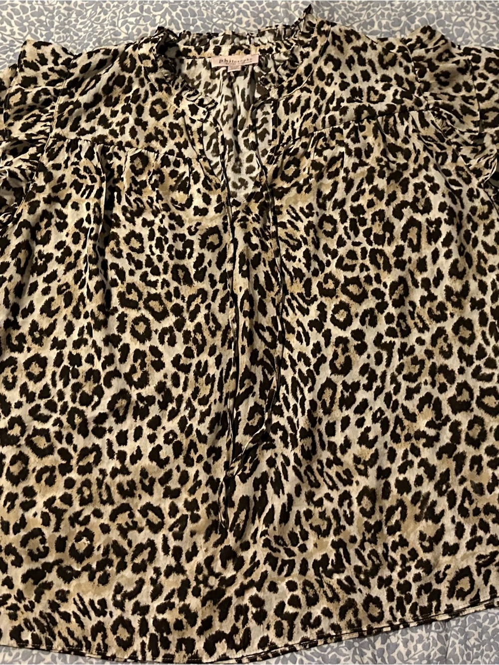 Philosophy Leopard Print Tie-Front Blouse in Tan and Black